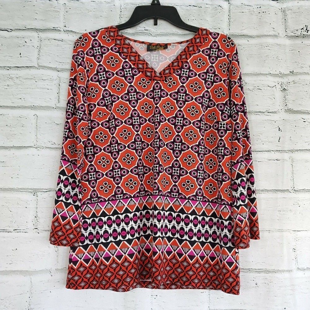 Bob Mackie Wearable Art Long XS Womens Geometric Shirt tunic